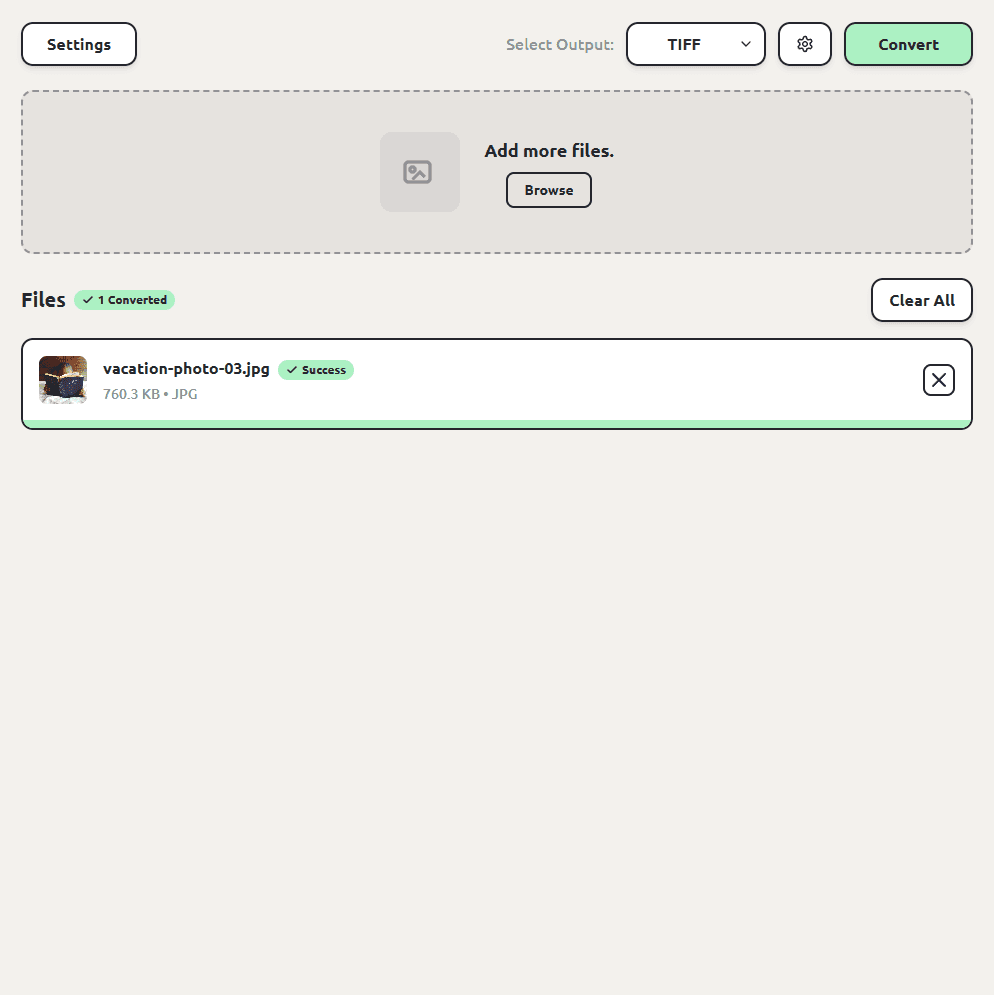 ConvertSave showing a finished image conversion to TIFF