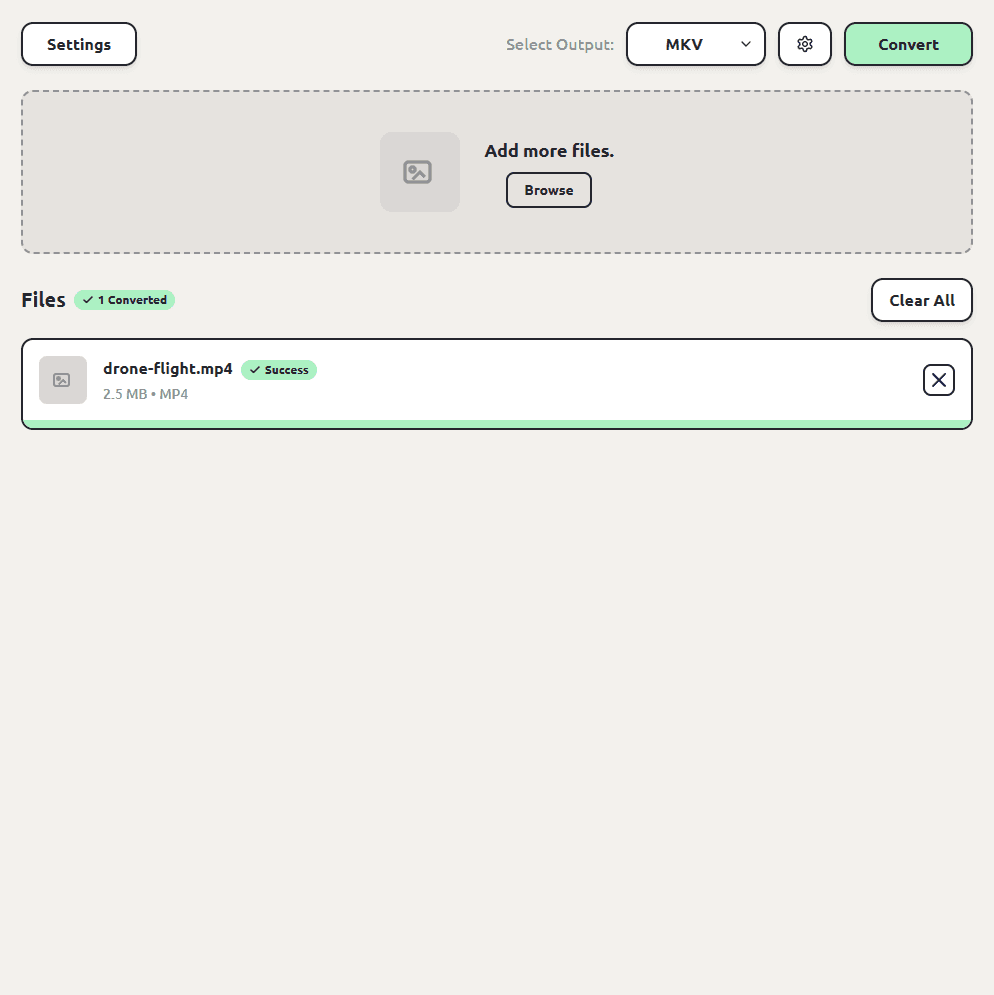 ConvertSave showing a finished video conversion to MKV