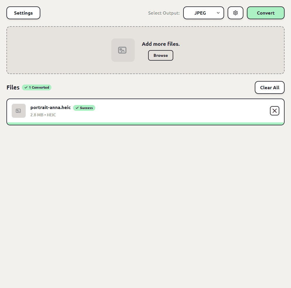 ConvertSave showing a finished HEIC to JPG conversion
