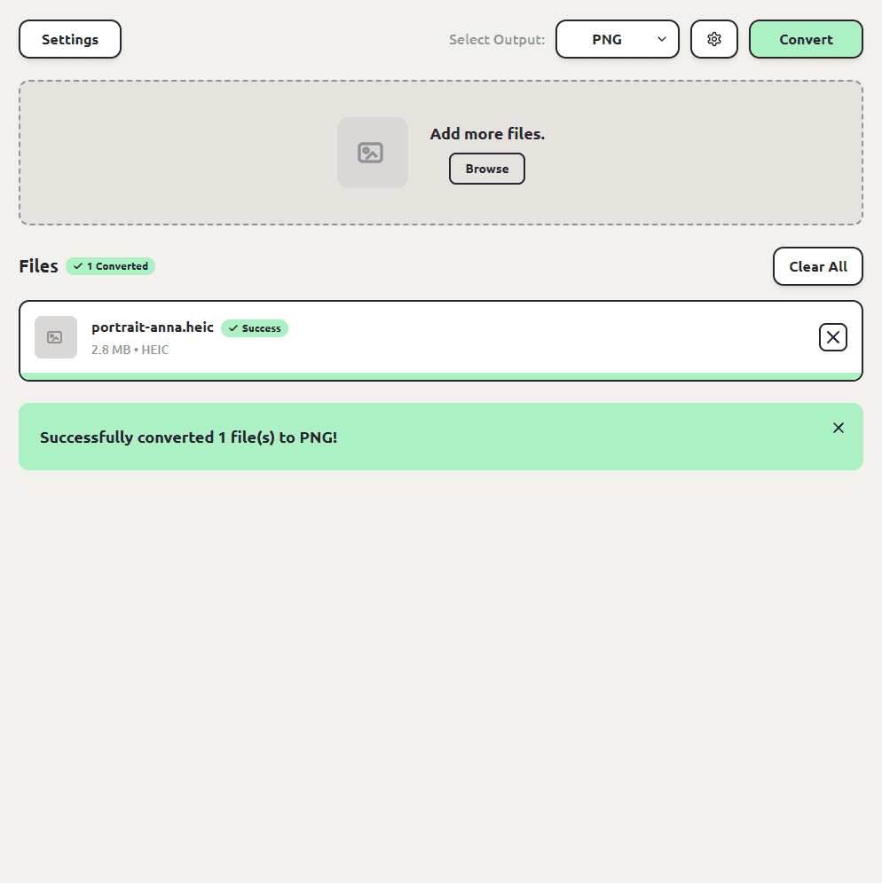 ConvertSave showing a finished HEIC to PNG conversion