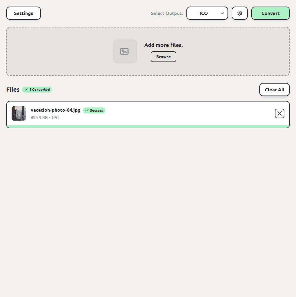ConvertSave showing an image successfully converted to ICO