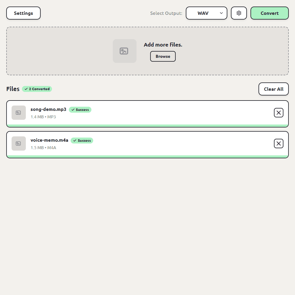 ConvertSave showing audio files converted to WAV