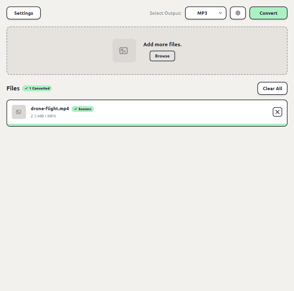 ConvertSave showing a finished MP4 to MP3 conversion